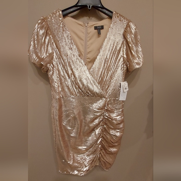 AIDAN Champagne Sequin Mini Dress - Picture 2 of 6
